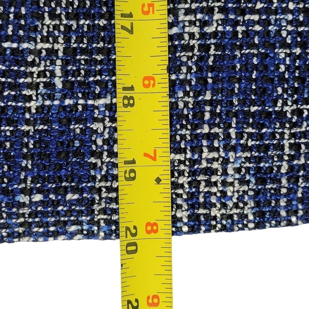 Halogen Tweed A Line Skirt Size 6 Blue Navy White Fringe Trim Side Zip Lined - Picture 8 of 9